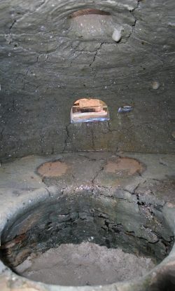 Inside of pot furnace seen through gathering hole B. (Stitched photograph).