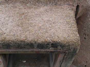 9. Chopped hay on the roof of the oven exposed by the rain washing away the clay and sand.