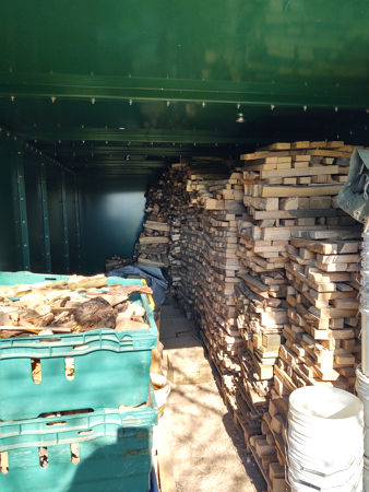 Beechwood stacked in the green container